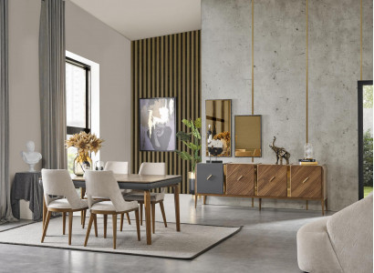 Garnitur Essgruppe Esszimmer Esstisch Luxus Stühle Essecke 6tlg Braun